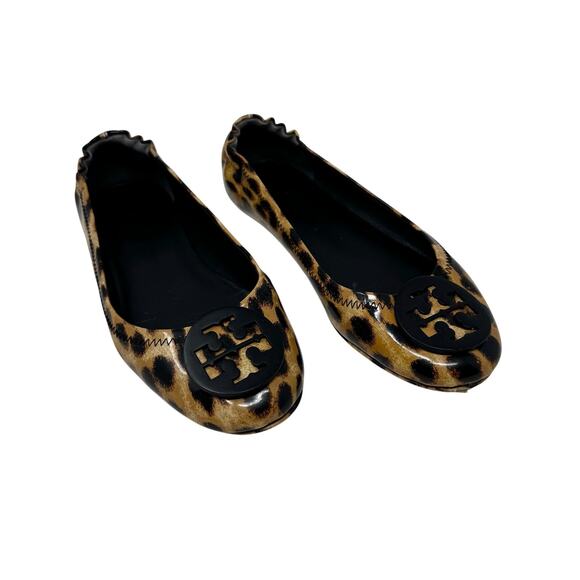Tory Burch Minnie Leopard Print Patent Leather Travel Ballet Flats Size 7 - Picture 1 of 8